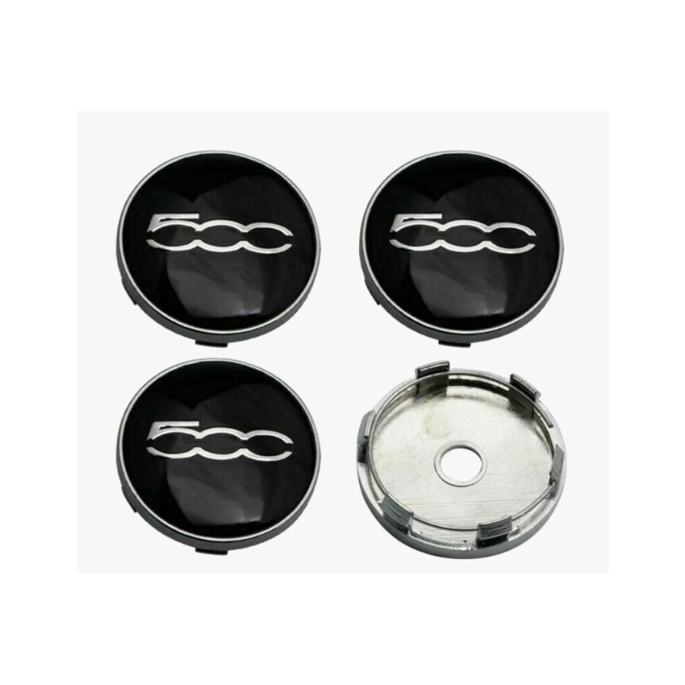 Set of 4 Black and Chrome Fiat 500 alloy wheel centre caps 60mm  ï¼6cmï¼