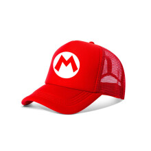 (Red M) Super Mario Brothers Cartoon Sun Protection Breathable Hat Children Outdoor  Cap