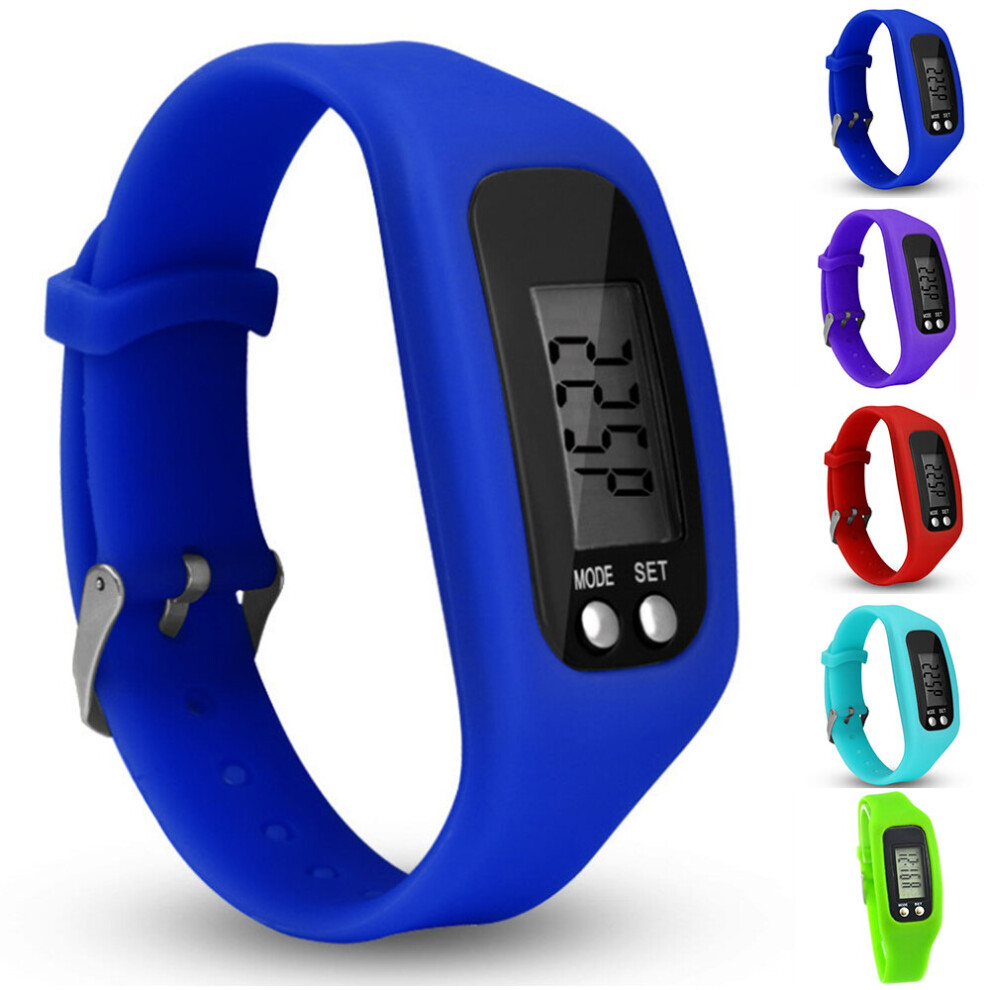 (Dark Blue) Pedometer Watch with LCD Display Step Counter Walking Running Tracker Wrist Band for Men Women Kids