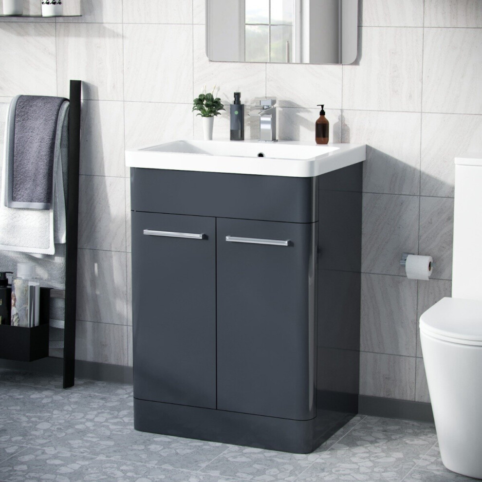 Afern 600mm Freestanding Vanity Unit Cabinet and Wash Basin Anthracite