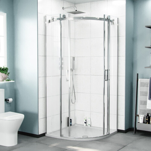 NES Home Hardwick 800mm Frameless Tempered Glass Quadrant Corner Shower Enclosure Chrome 2