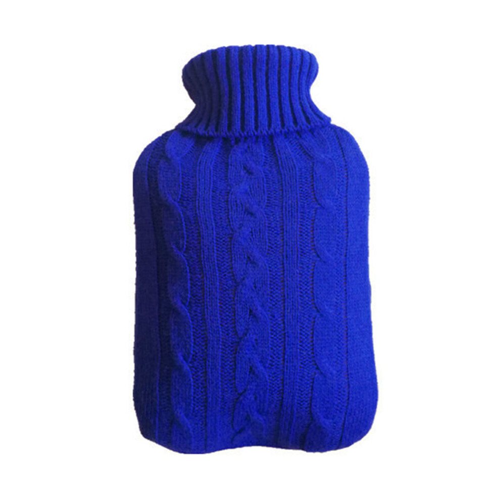 (Blue) Knitted Hot Water Bottle Cover Pain Relief Body Warmer with Rubber Hot Water Bottle
