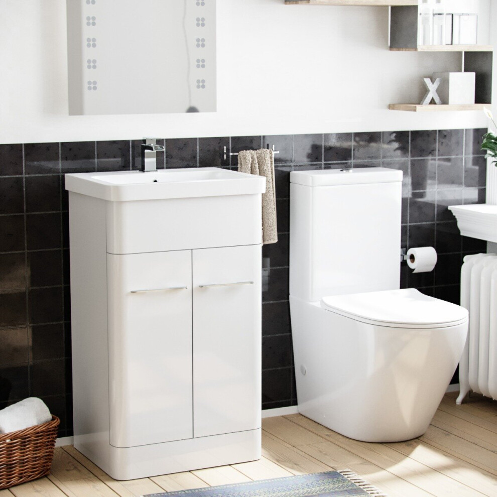 Lex 500 mm Basin Vanity Cabinet And Rimless WC Toilet Suite White