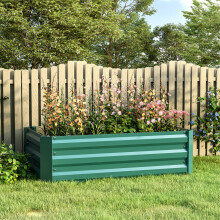 (Green 100x60x30cm) Garden Metal Raised Vegetable Planter Outdoor Flower Trough Herb Grow Bed Box