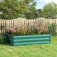 (Green 120x90x30cm) Garden Metal Raised Vegetable Planter Outdoor Flower Trough Herb Grow Bed Box