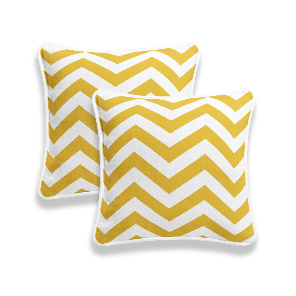 (ZigZag Style Chevron Cushion Cover (Mustard pack of 2)) Zigzag Style Chevron Cushion Covers in 100%Cotton & Size 18X18" 6 Vibrant Colors