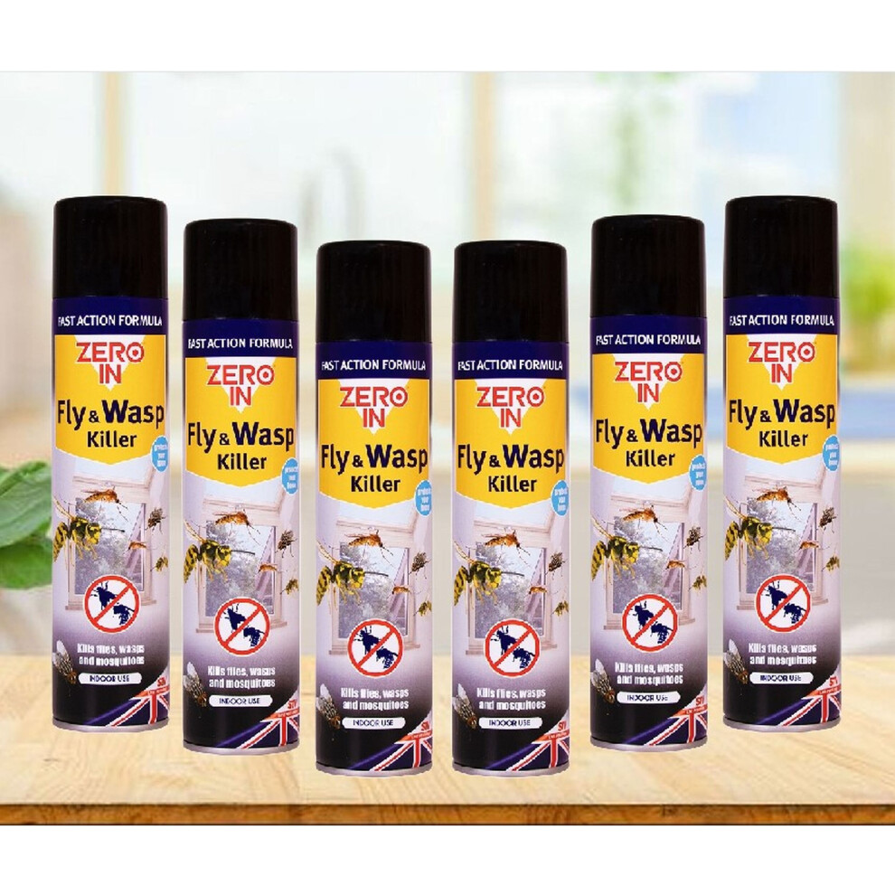 6 x Fly and Wasp Killer Spray Indoor Instant Home Pest Control 300ml