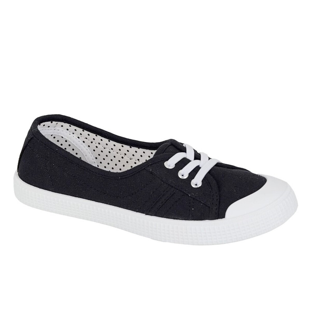 (UK 6) Dek Womens/Girls Low Cut Canvas Shoes/Slip On Pumps With Elastic Lace Black/White