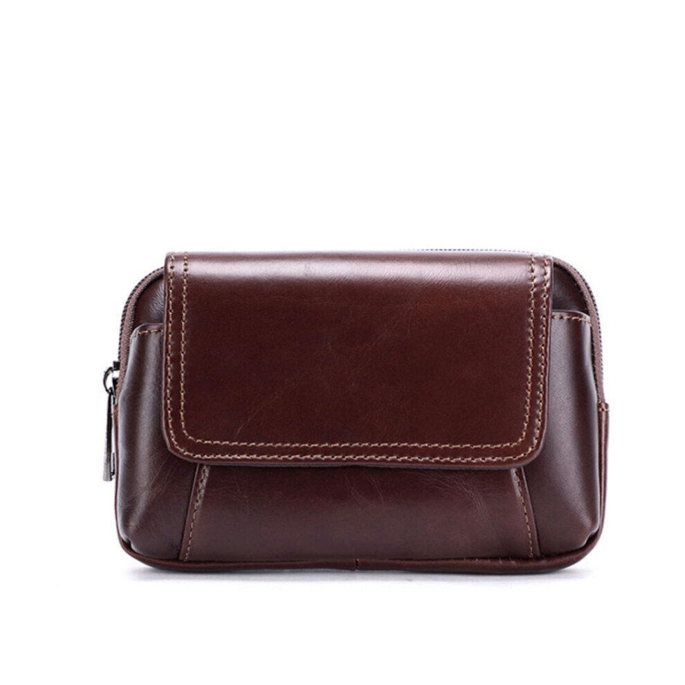 Leather Waist Bag Large Capacity Belt Bag Brown Bags Bags Multi-layer Buckle Mobile Phone Bag Bum Pouch-image-OPC-PBTNF9W-NEW