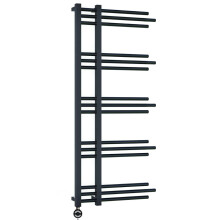 (500 x 1200mm Black, MOA Thermostatic Electric Element) 500mm Wide Modern Electric Bathroom Towel Radiator