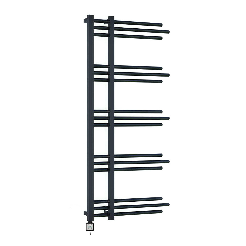 (500 X 1200Mm Black, Ktx3 Timer Thermostatic Electric Element) 500Mm Wide Modern Electric Bathroom Towel Radiator 5056616526699