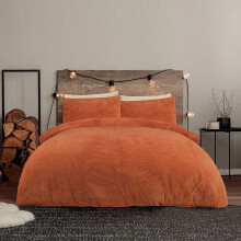 (Double, Rust Orange) Sleepdown Teddy Fleece Duvet Quilt Cover Set