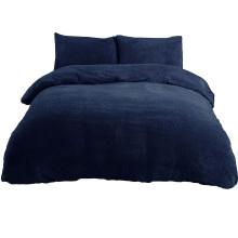 (Single, Navy) Sleepdown Teddy Fleece Duvet Quilt Cover Set