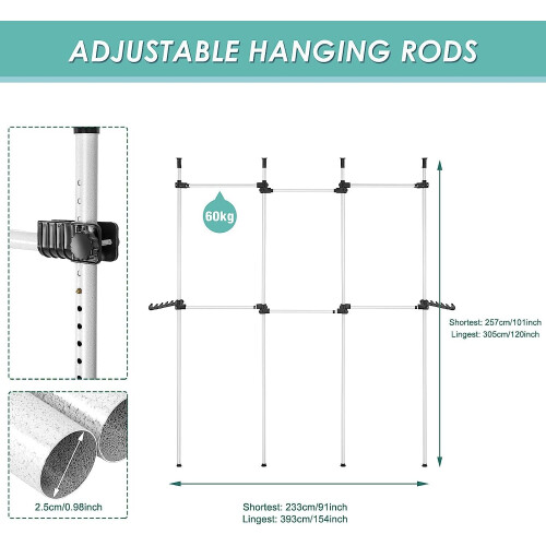 Telescopic Clothes Rail Heavy Duty Adjustable Height Clothes Rack 2