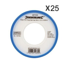 Silverline White PTFE Tape x25 Threaded Seal Water Plumbing Tape 12mmx12m WRAS