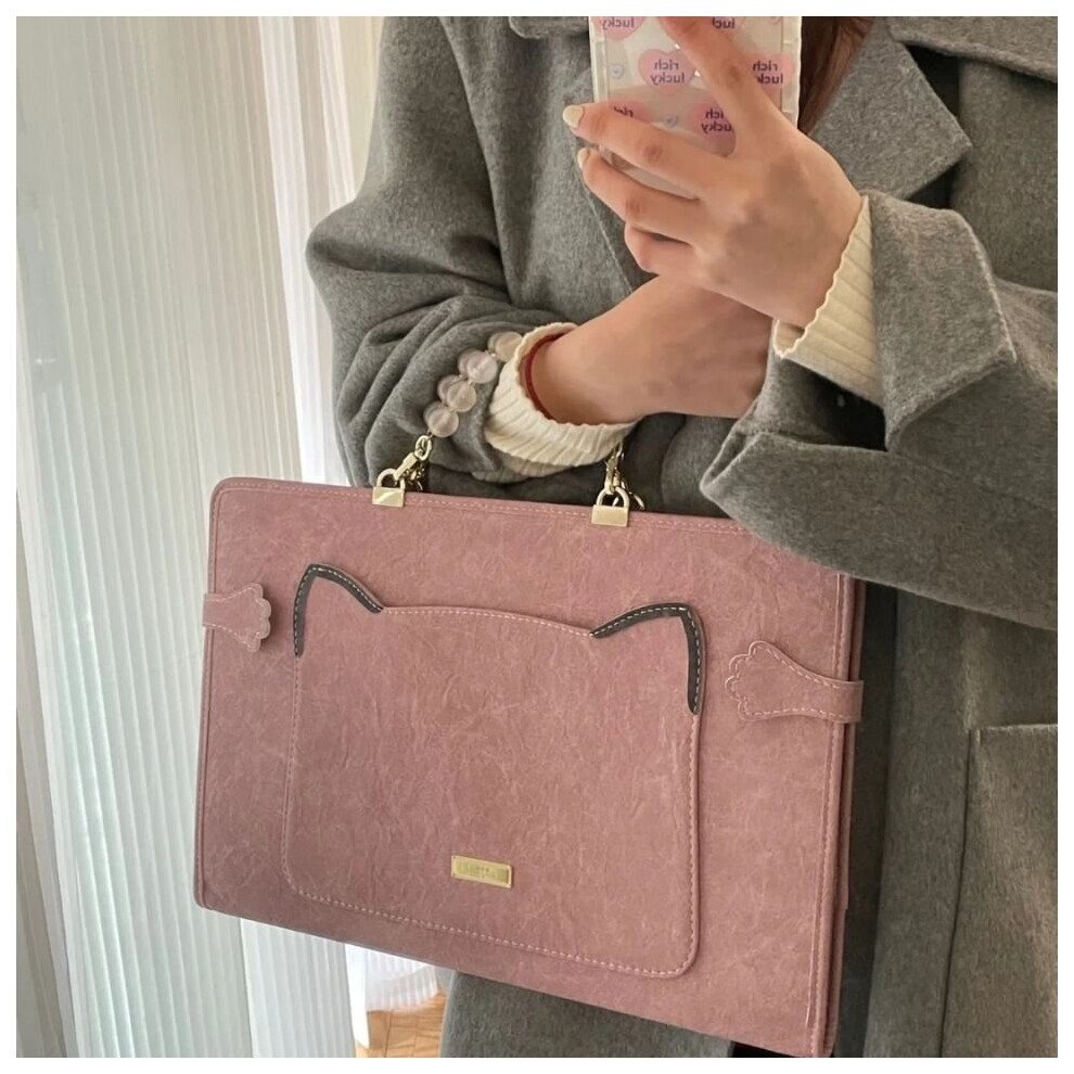 Women Girl Pink Cat Laptop Bags Briefcase Sweet Computer Case Handbags pasta de couro-image-OPC-PBTNMZP-NEW