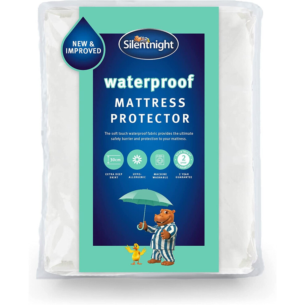 Silentnight Waterproof Mattress Protector Single Mattress Protector Deep 30cm Fitted Skirt and Soft Touch Quiet Rustle Machine Single 90 x 190 x 30cm