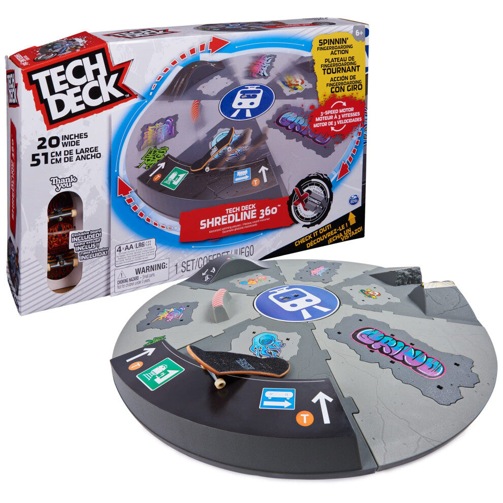 TEcH DEcK, Shredline 360 Motorized Skate Park, X-connect creator, customizable and Buildable Turntable Ramp Set with Exclusive Fingerboard, Kids Toy