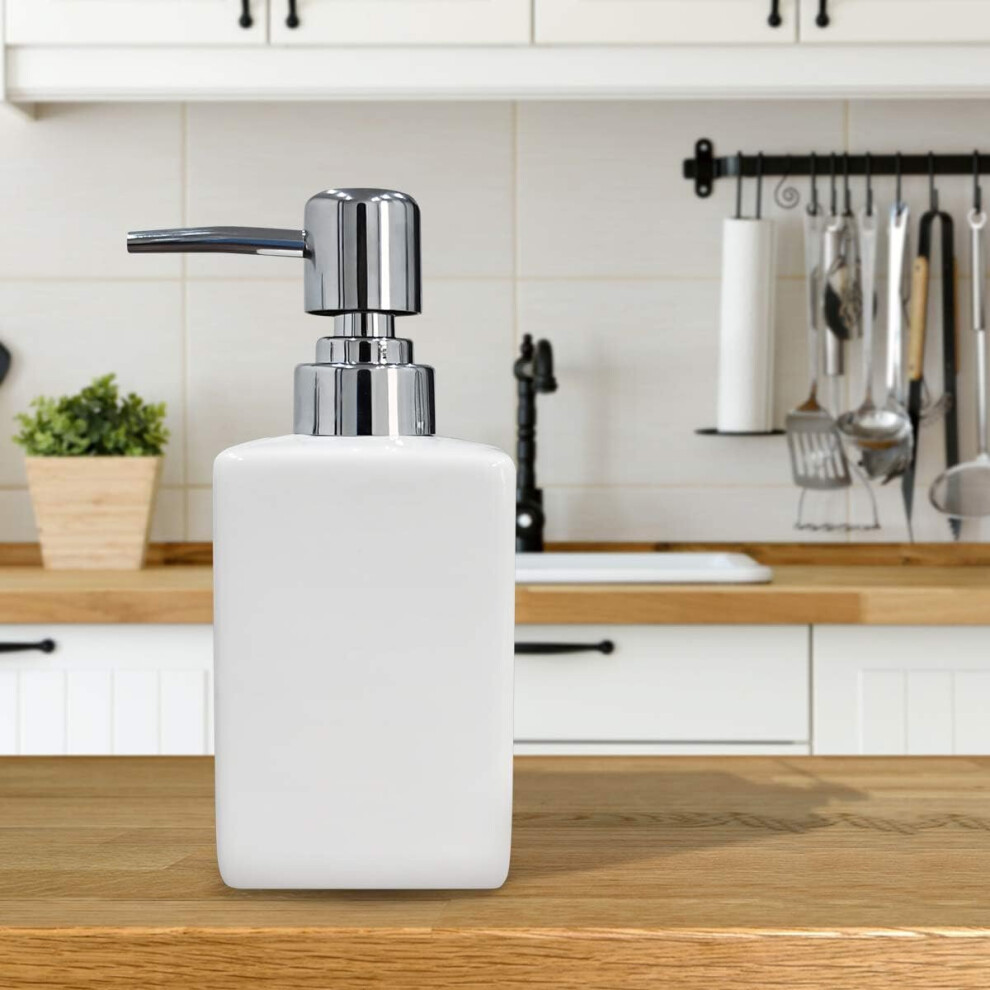 Soap Dispenser, 320ml Square Classic Soap Pump Dispenser (White)