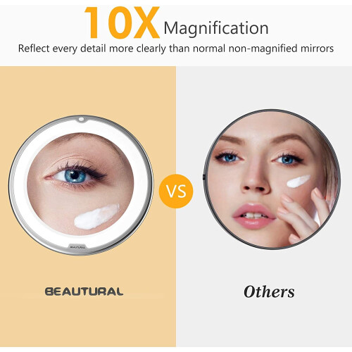 Vanity Mirror 10X Magnification Illuminated, Daylight White LED, Portable Lighted Bathroom Mirror 2