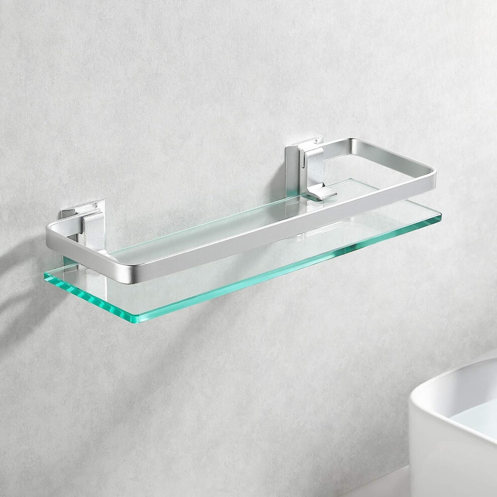 Aluminum Bathroom Glass Shelf Tempered Glass Rectangular - Silver-image-OPC-PBTPRSC-NEW