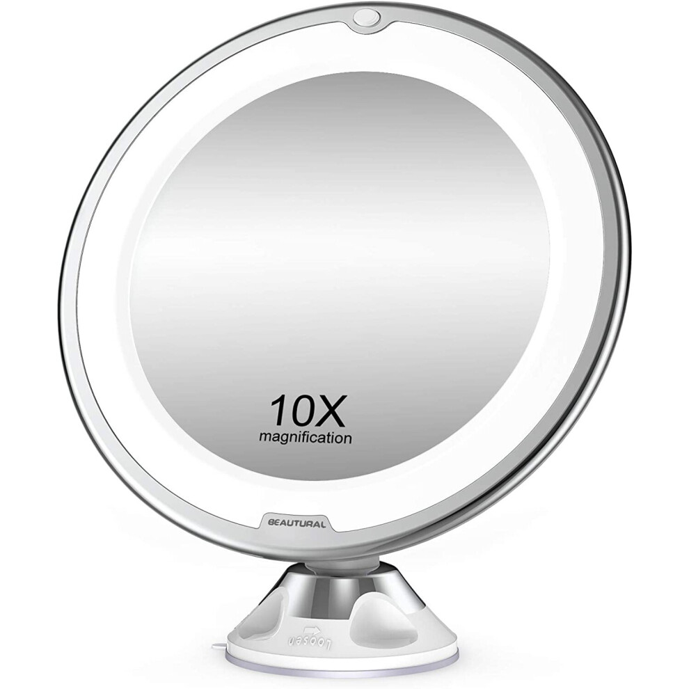 Gopatriot Memory Vanity Mirror 10X Magnification Illuminated, Daylight Led, Portable Lighted Bathroom Mirror White