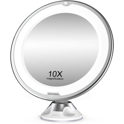 Vanity Mirror 10X Magnification Illuminated, Daylight White LED, Portable Lighted Bathroom Mirror 1
