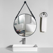 Round Makeup Vanity Mirror Framed Mirror Hanging (Black)