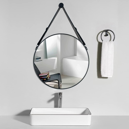 Round Makeup Vanity Mirror Framed Mirror Hanging (Black)