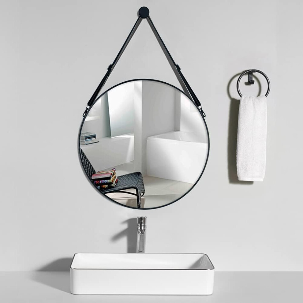 Round Makeup Vanity Mirror Framed Mirror Hanging (Black)