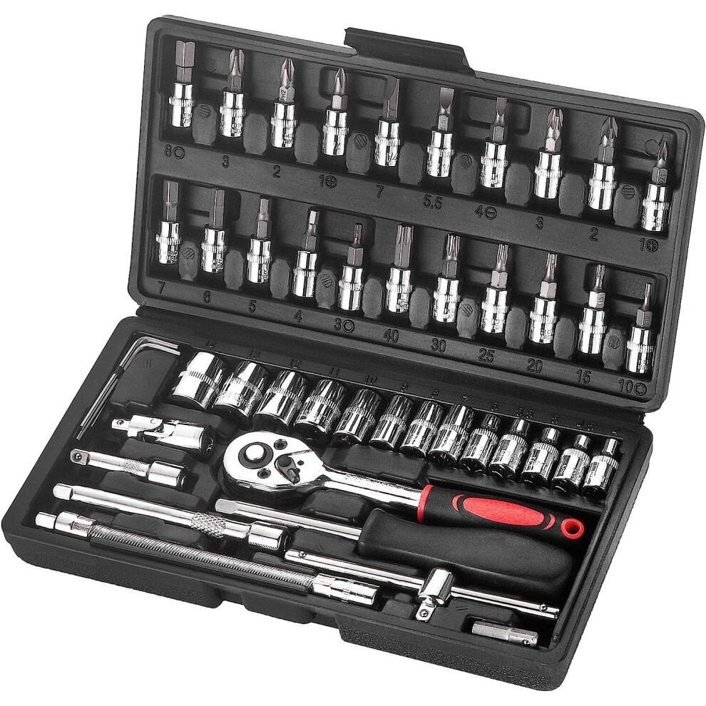 Set Of 46 Socket Wrench Set 1/4 Inch Drive Ratchet Chrome Vanadium Tools 9365884492626
