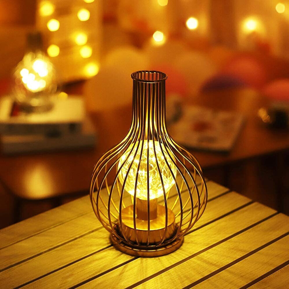Metal Cage Table Lamp Battery Operated Night Light with LED Fairy String Lights (Wine Bottle Shape)