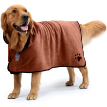 Dog Bathrobe Towel with Adjustable Straps (Brown, L, Back Length 23.6")