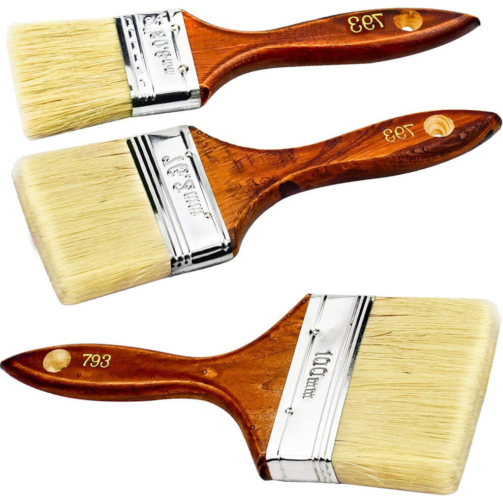 Hybrid Wood Paint Brush Set of 3 with Natural Bristles