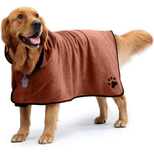 Dog Bathrobe Towel with Adjustable Straps (Brown, L, Back Length 23.6") 1