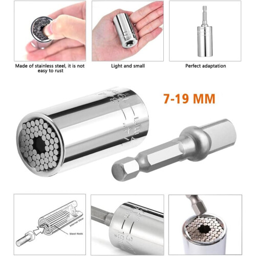2 Pack Universal Socket, Socket Wrench Set Gator Grip 7-19mm Hand Tools 2