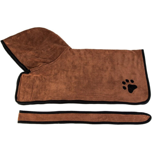 Dog Bathrobe Towel with Adjustable Straps (Brown, L, Back Length 23.6") 2