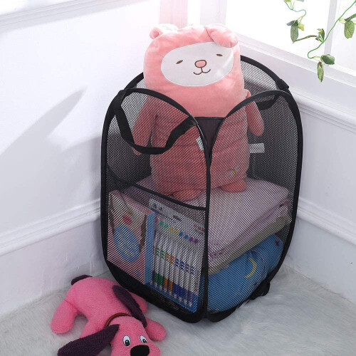 2 Pack Laundry Basket Collapsible Pop Up Mesh Laundry Hamper (Black) 2