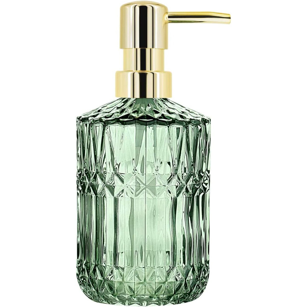 Glass Soap Dispenser with Pump, Refillable Liquid Hand Soap Dish (Green)