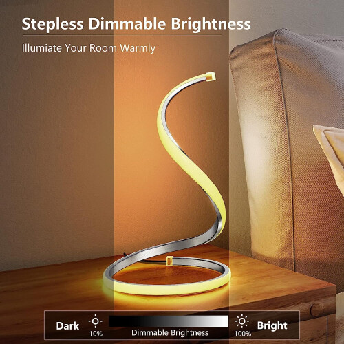 Table Lamp (Silver) Stepless Dimming Bedside Lamp 3-Color Warm Bedside Lamp 2