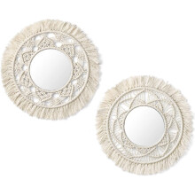 Wall Mounted Mirrors Set of 2 Small Round Ornaments with Lace Tassels