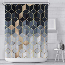 Marble Shower Curtain Fabric, Mesh Geometric Shower Curtain Ombre Shower Curtain (Black)