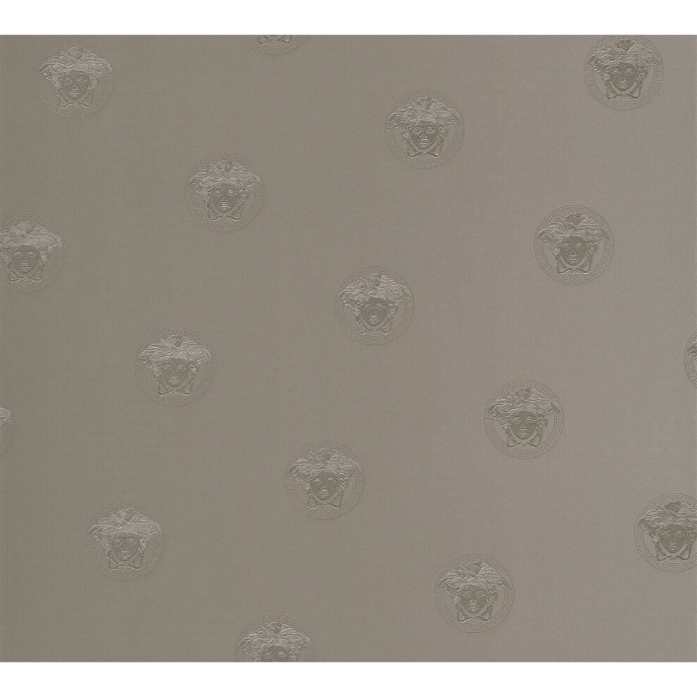 Photos - Wallpaper Versace  Grey Greek Medusa Logo Head Embossed Paste The Wall Vinyl 34862-3 