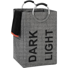 90L Extra Large Linen Double Laundry Hamper, Collapsible (Dark Grey)