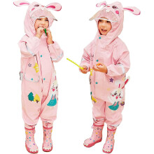 Kids Puddle Set, Waterproof One-Piece Girls Raincoat Hooded Cape with Reflective Stripes