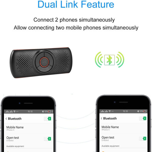 Car Handsfree Bluetooth Kit 2 Mobile Phones Simultaneously Connected to Bluetooth 4.2 Speakers 2
