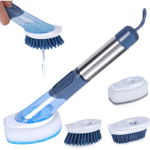 Brush Kitchen Scrub Brush with Soap Dispenser, Dish Brush with 4 Replacement Scrub Heads