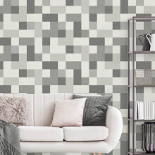 Fine Decor Square Geometric Mono White Grey Metallic Shimmer Retro