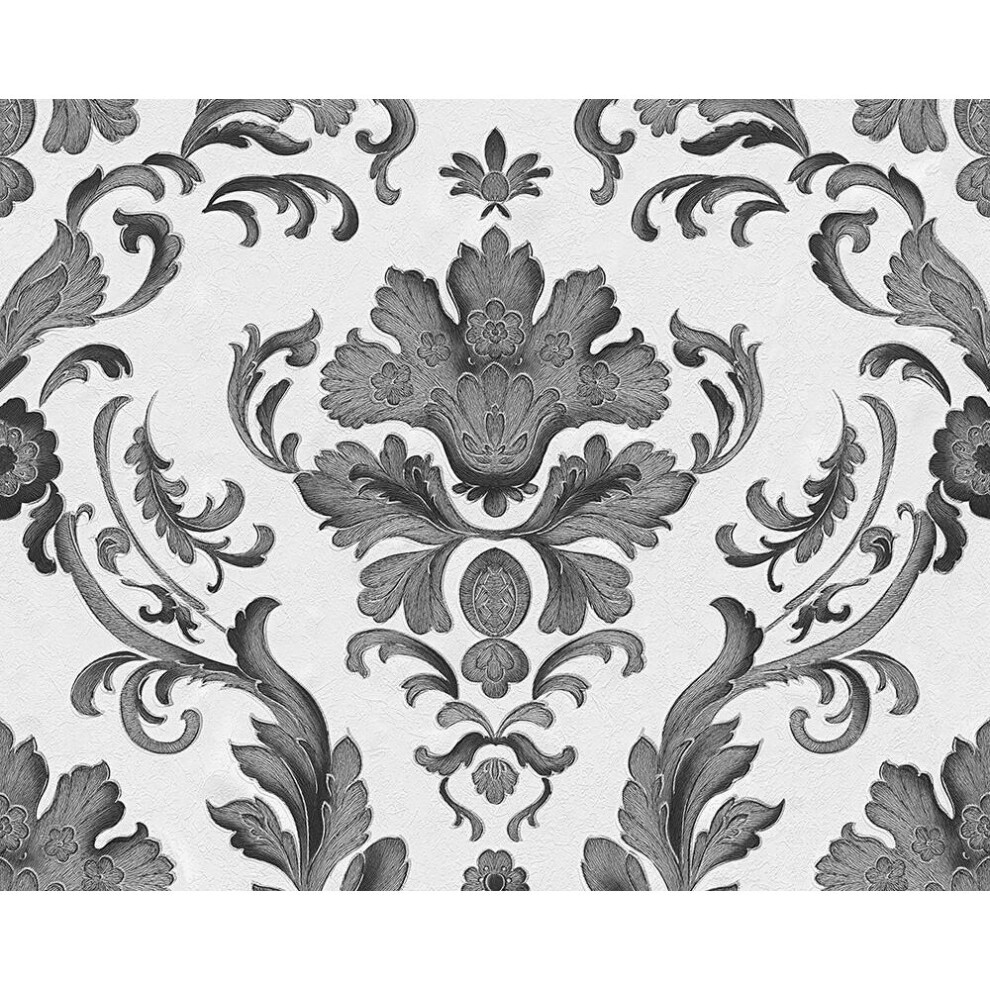 As Creation Ornate Floral Wallpaper Textured Metallic From Yöl White/Black/Silver