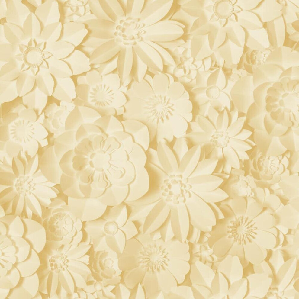 3D Effect Floral Wallpaper Flowers Yellow Mustard Washable Fine Decor Dimensions